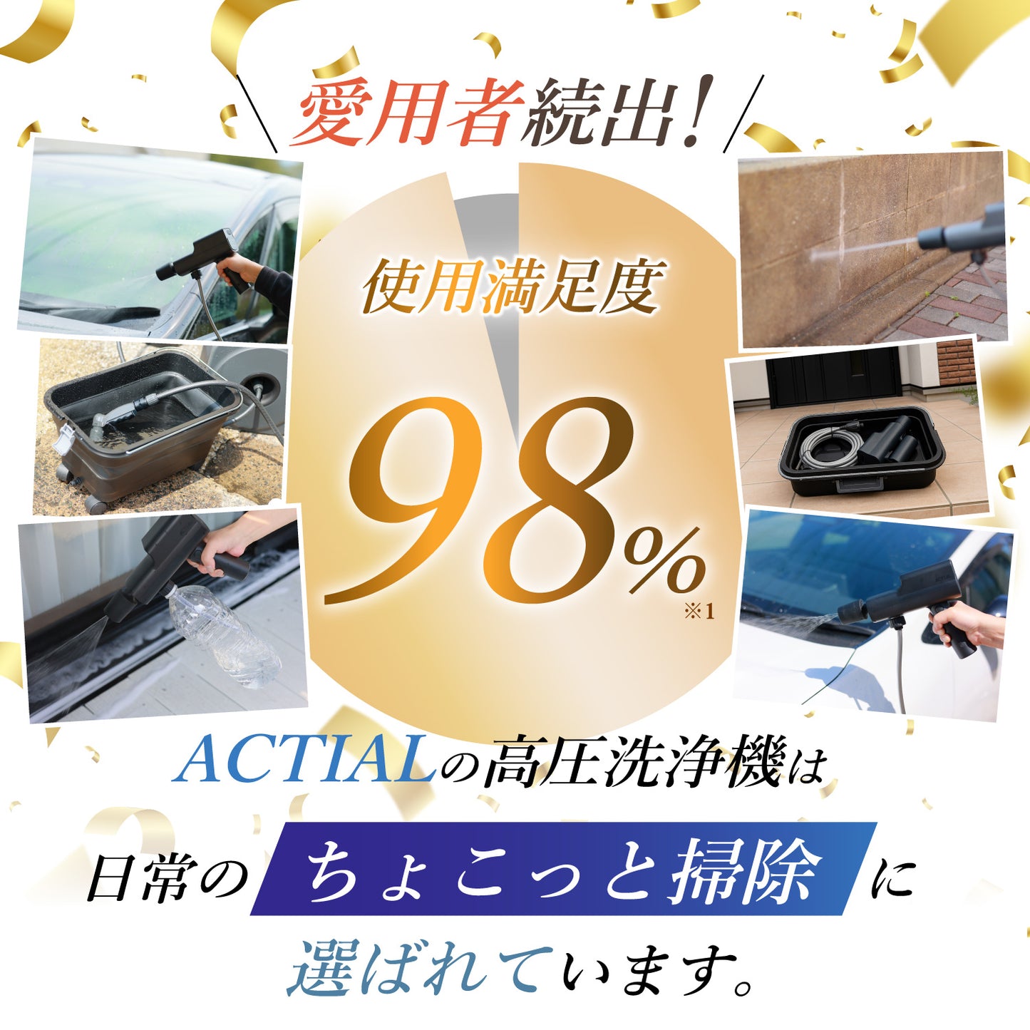 ACTIAL コードレス高圧洗浄機 家庭用 折りたたみ収納ボックス ペットボトル対応 網戸 玄関 ベランダ掃除に 5段階モード 静音設計