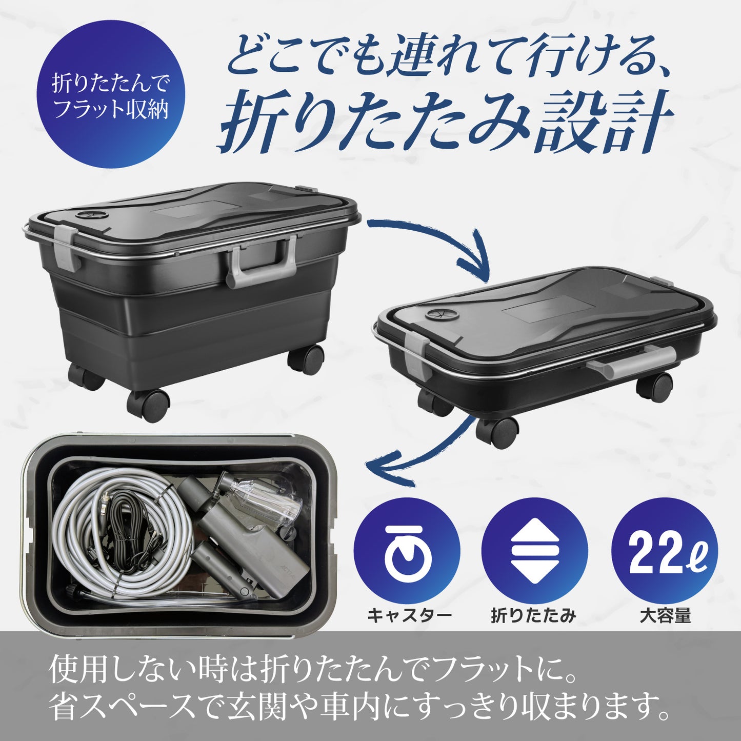 ACTIAL コードレス高圧洗浄機 家庭用 折りたたみ収納ボックス ペットボトル対応 網戸 玄関 ベランダ掃除に 5段階モード 静音設計